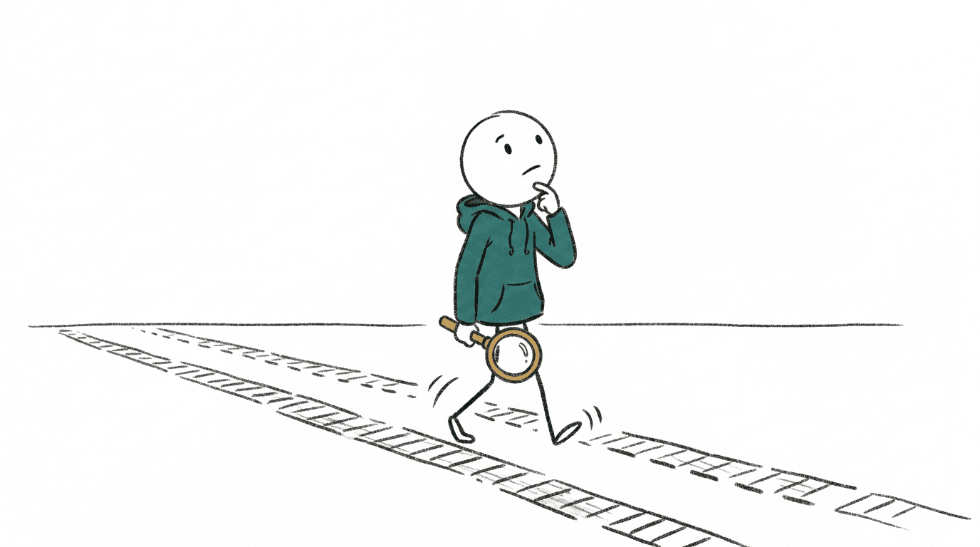 Illustration of a person following tracks